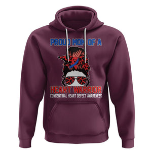 CHD Awareness Hoodie Messy Bun Mom Of A Heart Warrior Congenital Heart Defect TS02 Maroon Printyourwear