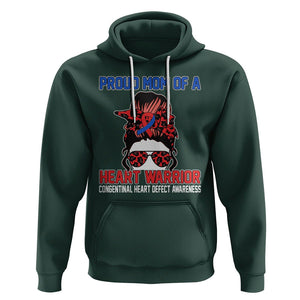 CHD Awareness Hoodie Messy Bun Mom Of A Heart Warrior Congenital Heart Defect TS02 Dark Forest Green Printyourwear
