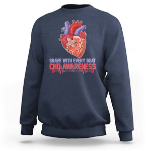 CHD Awareness Sweatshirt Brave With Every Beat Heart Disease Red And Blue Ribbon TS02 Navy Printyourwear