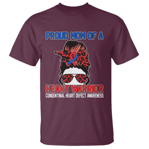 CHD Awareness T Shirt Messy Bun Mom Of A Heart Warrior Congenital Heart Defect TS02 Maroon Printyourwear