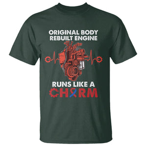 CHD Awareness T Shirt Original Body Rebuilt Engine Runs Like A Charm Heart Surgery TS02 Dark Forest Green Printyourwear