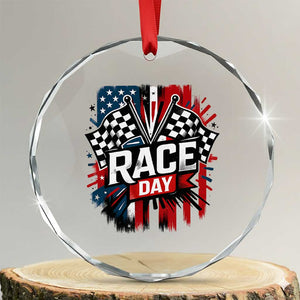 Checkered Flag Racing Crystal Glass Ornament Race Day Team Lover TS14 Transparent Glass 3'' Circle Print Your Wear