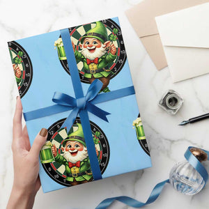 Cheerful Gnome Playing Darts Wrapping Paper Roll St Patricks Day Gift TS12 Light Blue Print Your Wear