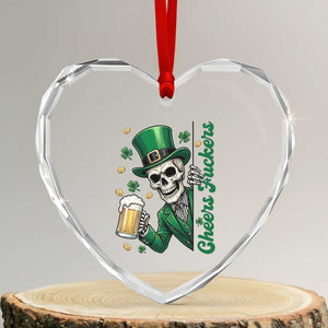 Cheers Fuckers St Patricks Day Heart Crystal Glass Ornament Funny Skeleton Drinking Beer TS14 Transparent Glass 3'' Heart Print Your Wear