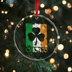 Chicago IL St Patricks Day Crystal Glass Ornament Distressed Shamrock Vintage Irish Flag TS11 Print Your Wear