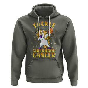 Childhood Cancer Awareness Hoodie Dabbing Unicorn Rugby Football Tackle TS02 Military Green Printyourwear