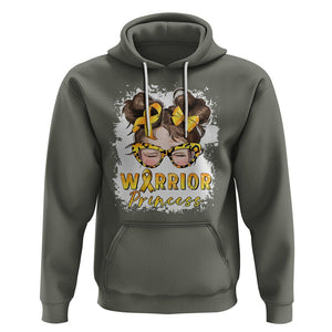 Childhood Cancer Awareness Hoodie Warrior Princess Gold Ribbon Messy Bun Girl TS02 Military Green Printyourwear