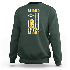 Childhood Cancer Awareness Sweatshirt Childhood Be Bold Go Gold US Flag TS02 Dark Forest Green Printyourwear