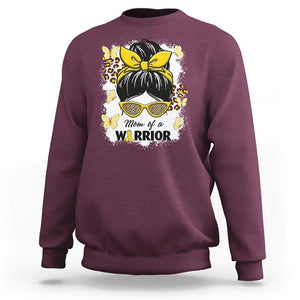 Childhood Cancer Awareness Sweatshirt Mom Of A Warrior Messy Bun Gold Ribbon Support Squad TS02 Maroon Printyourwear
