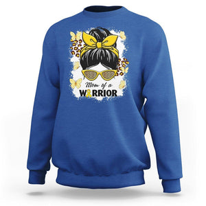 Childhood Cancer Awareness Sweatshirt Mom Of A Warrior Messy Bun Gold Ribbon Support Squad TS02 Royal Blue Printyourwear