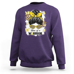 Childhood Cancer Awareness Sweatshirt Mom Of A Warrior Messy Bun Gold Ribbon Support Squad TS02 Purple Printyourwear