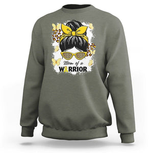 Childhood Cancer Awareness Sweatshirt Mom Of A Warrior Messy Bun Gold Ribbon Support Squad TS02 Military Green Printyourwear