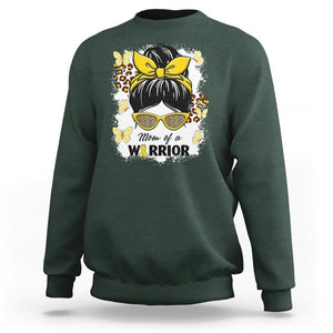 Childhood Cancer Awareness Sweatshirt Mom Of A Warrior Messy Bun Gold Ribbon Support Squad TS02 Dark Forest Green Printyourwear
