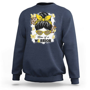 Childhood Cancer Awareness Sweatshirt Mom Of A Warrior Messy Bun Gold Ribbon Support Squad TS02 Navy Printyourwear