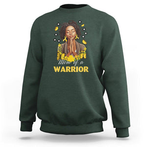 Childhood Cancer Awareness Sweatshirt Mom Of A Warrior Messy Bun Melanin Gold Ribbon Support Squad TS02 Dark Forest Green Printyourwear