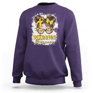 Childhood Cancer Awareness Sweatshirt Warrior Princess Gold Ribbon Messy Bun Girl TS02 Purple Printyourwear