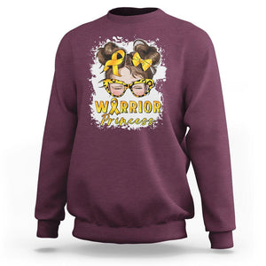 Childhood Cancer Awareness Sweatshirt Warrior Princess Gold Ribbon Messy Bun Girl TS02 Maroon Printyourwear