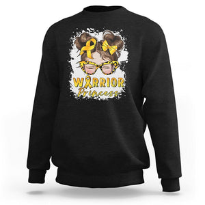 Childhood Cancer Awareness Sweatshirt Warrior Princess Gold Ribbon Messy Bun Girl TS02 Black Printyourwear