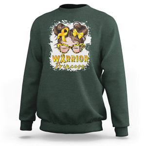 Childhood Cancer Awareness Sweatshirt Warrior Princess Gold Ribbon Messy Bun Girl TS02 Dark Forest Green Printyourwear