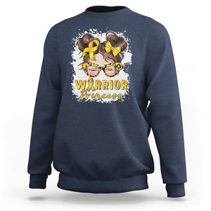 Childhood Cancer Awareness Sweatshirt Warrior Princess Gold Ribbon Messy Bun Girl TS02 Navy Printyourwear