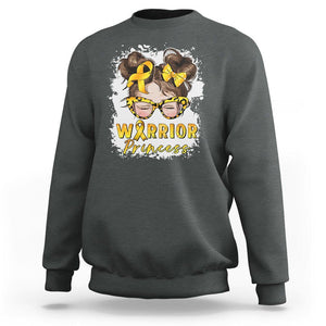 Childhood Cancer Awareness Sweatshirt Warrior Princess Gold Ribbon Messy Bun Girl TS02 Dark Heather Printyourwear