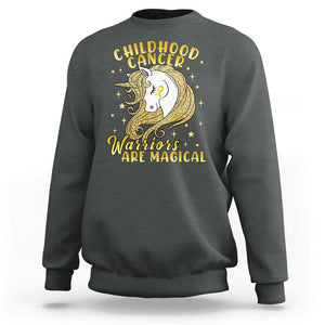 Childhood Cancer Awareness Sweatshirt Warriors Are Magical Unicorn Gold Ribbon TS02 Dark Heather Printyourwear