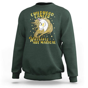 Childhood Cancer Awareness Sweatshirt Warriors Are Magical Unicorn Gold Ribbon TS02 Dark Forest Green Printyourwear