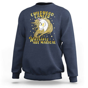 Childhood Cancer Awareness Sweatshirt Warriors Are Magical Unicorn Gold Ribbon TS02 Navy Printyourwear