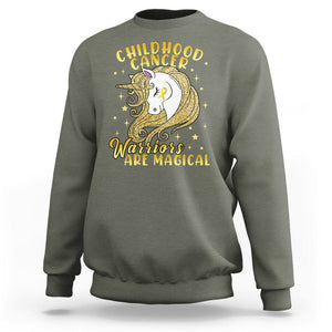 Childhood Cancer Awareness Sweatshirt Warriors Are Magical Unicorn Gold Ribbon TS02 Military Green Printyourwear