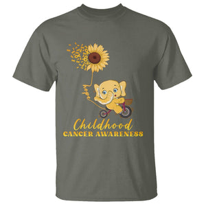 Childhood Cancer Awareness T Shirt Elephant Sunflower Gold Ribbon TS02 Military Green Printyourwear