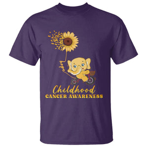 Childhood Cancer Awareness T Shirt Elephant Sunflower Gold Ribbon TS02 Purple Printyourwear