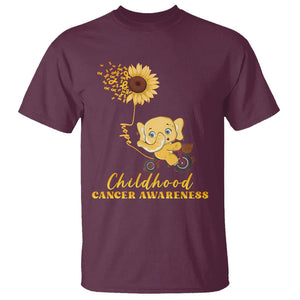 Childhood Cancer Awareness T Shirt Elephant Sunflower Gold Ribbon TS02 Maroon Printyourwear