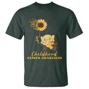 Childhood Cancer Awareness T Shirt Elephant Sunflower Gold Ribbon TS02 Dark Forest Green Printyourwear