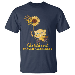 Childhood Cancer Awareness T Shirt Elephant Sunflower Gold Ribbon TS02 Navy Printyourwear