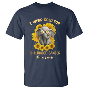 Childhood Cancer Awareness T Shirt Flowers Elephant I Wear Gold For TS02 Navy Printyourwear