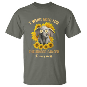 Childhood Cancer Awareness T Shirt Flowers Elephant I Wear Gold For TS02 Military Green Printyourwear