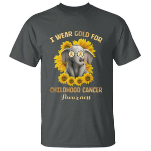 Childhood Cancer Awareness T Shirt Flowers Elephant I Wear Gold For TS02 Dark Heather Printyourwear