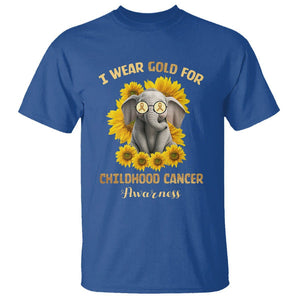 Childhood Cancer Awareness T Shirt Flowers Elephant I Wear Gold For TS02 Royal Blue Printyourwear