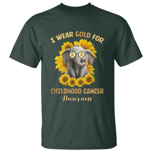 Childhood Cancer Awareness T Shirt Flowers Elephant I Wear Gold For TS02 Dark Forest Green Printyourwear