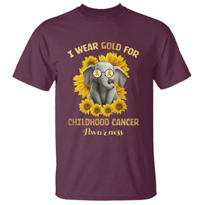 Childhood Cancer Awareness T Shirt Flowers Elephant I Wear Gold For TS02 Maroon Printyourwear