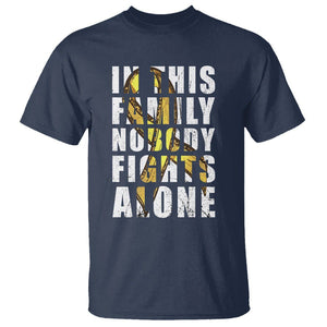 Childhood Cancer Awareness T Shirt In This Family Nobody Fights Alone Gold Ribbon Support Squad TS02 Navy Printyourwear