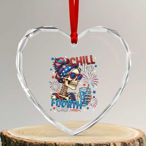 Chill the Fourth Out Skeleton Heart Crystal Glass Ornament Funny Patriotic 4th of July Fireworks Party TS02 Transparent Glass 3'' Heart Print Your Wear