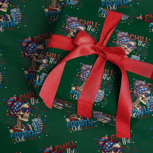 Chill the Fourth Out Skeleton Wrapping Paper Roll Funny Patriotic 4th of July Fireworks Party TS02 Green Print Your Wear