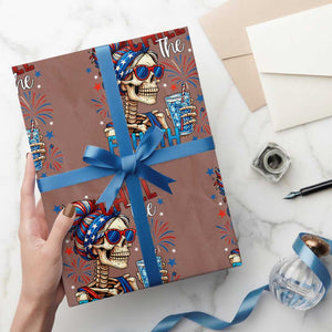 Chill the Fourth Out Skeleton Wrapping Paper Roll Funny Patriotic 4th of July Fireworks Party TS02 Mocha Print Your Wear
