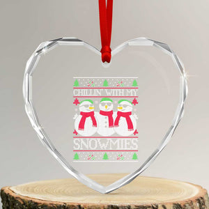 Chillin With My Snowmies Heart Crystal Glass Ornament Funny Snowman Christmas Kids Boys Ugly Xmas TS10 Transparent Glass 3'' Heart Print Your Wear