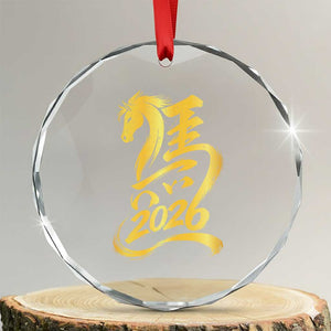Chinese New Year 2026 Crystal Glass Ornament Year of The Horse Gold Calligraphy Art TS11 Transparent Glass 3'' Circle Print Your Wear