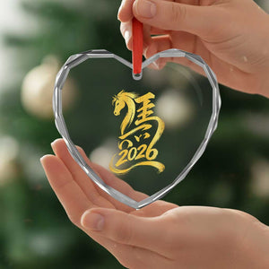 Chinese New Year 2026 Heart Crystal Glass Ornament Year of The Horse Gold Calligraphy Art TS11 Print Your Wear
