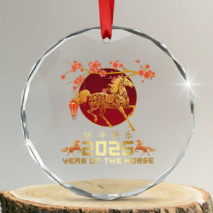 Chinese New Year 2026 Year of The Horse Crystal Glass Ornament Cherry Blossom TS11 Transparent Glass 3'' Circle Print Your Wear