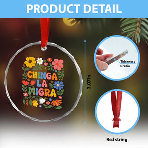 Chinga La Migra Crystal Glass Ornament Funny Boho Floral Resist Retro Pro Immigration TS10 Print Your Wear