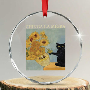 Chinga la Migra Crystal Glass Ornament Subtle FDT Black Cat Meme Van Gogh Art TS10 Transparent Glass 3'' Circle Print Your Wear